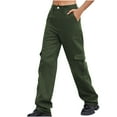 thumbnail image 1 of Bigersell Womens Cargo Jeans Plus Size Jeans Clearance Stretchy Jeans Ladies Slim Straight Denim Pants Button Closure Ripped Tall Jeans Female Fitted Mid Waist Long Pants Style J-11 Army Green M, 1 of 5