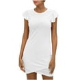 thumbnail image 1 of Bigersell Womens Casual Dresses Ladies Solid Color Round Neck Flying Sleeveless Vest Cross Casual Mini Dress Party Dresses for Female Elegant Women A-Line Dresses, Style 37314, White S, 1 of 9
