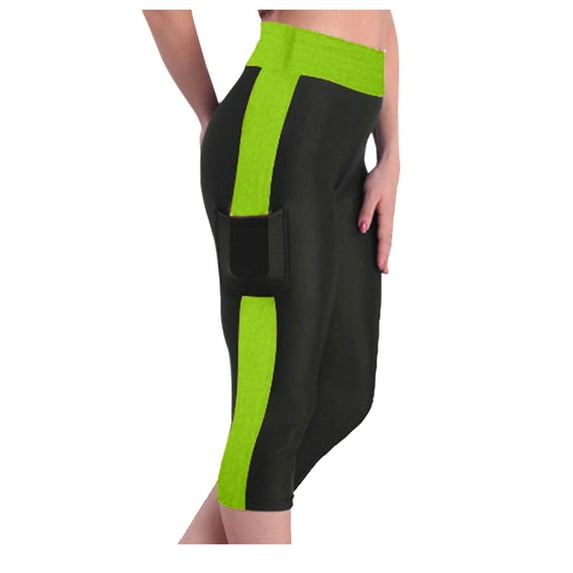 Bigersell Womens Casual Summer Pants Women's High Waist Yoga Workout Capris Leggings Side Pockets Pants Cropped Trousers Green xxl