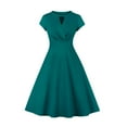 thumbnail image 1 of Bigersell Womens Cocktail Dress Short Sleeve Women's Round Neck Casual Style Retro Solid Color Zipper High Waist Swing Ball Dress Open Back Dress Women's Plus Maxi Dresses, Style 13117, Green L, 1 of 3