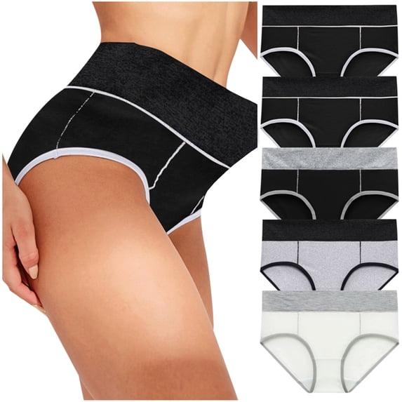 Bigersell Womens Cotton Underwear 5 Pack Patchwork Cotton Brief Seamless Underwear Multi-Pack Plus Size No Lines Panties Ladies No Show Full Coverage Underpants U-Multicolor L