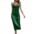 thumbnail image 1 of Bigersell Womens Dresses Summer Women's Summer Fashion Solid Color Sleeveless Sling V-Neck Button Dress Big & Tall Sheath Dress Style 29774, Female Above Knee Dresses Green M, 1 of 6