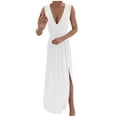 thumbnail image 1 of Bigersell Womens Dresses for Wedding Guest Women's Fashion Casual Loose Sleeveless Solid V-Neck Floor-Length Dress Women Slip Dress Style 10175, Female Asymmetrical Dresses White XXL, 1 of 6