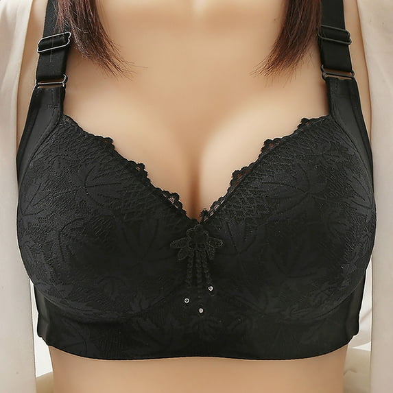 Bigersell Womens Full-Coverage Wireless Bras - Women Push up Padded Bras No Underwire Comfort Strap Ladies V-Neck Lace Wire-Free Bras Hook and Eye Bra Closure Sports Bras Black L