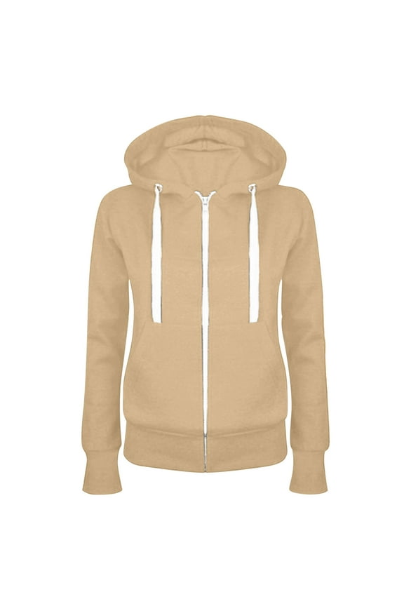 Womens Full Zip Hoodies Long Sleeve Fall Oversized Casual Sweatshirts Jacket with Pocket Hooded Sweatshirts Winter Warm Fleece Hoodies Jackets Coat Sweater XXL Khaki