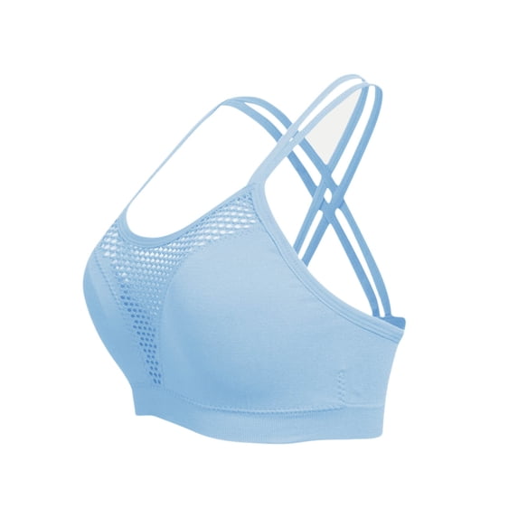 Bigersell Womens Halter Backless Crop Tops - Ribbed V-Neck Sleeveless Crop Tank Tops - Solid Comfort Padded Push up Bras No Underwire, B12-1, Sky Blue, S