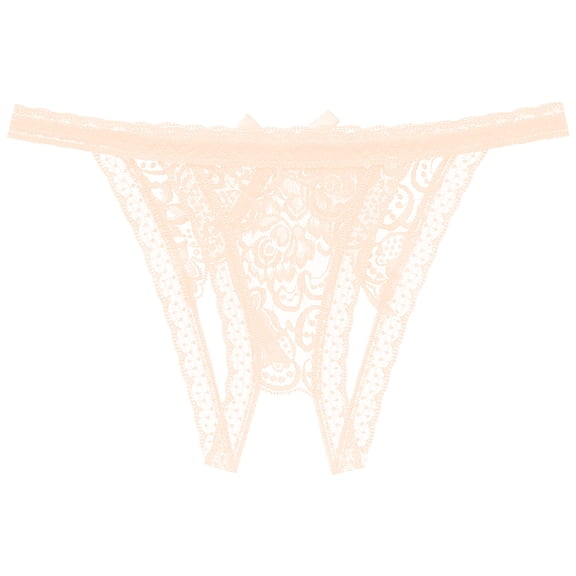 Bigersell Womens Lace Briefs - Ladies Crotchless G-String Thongs Underwear for Women Lingerie Panties Beige One Size