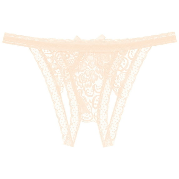 Bigersell Womens Lace Briefs - Ladies Crotchless G-String Thongs Underwear for Women Lingerie Panties Beige One Size