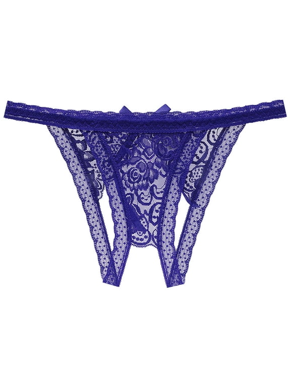 Womens Lace Briefs - Ladies Crotchless G-String Thongs Underwear for Women Lingerie Panties Blue One Size