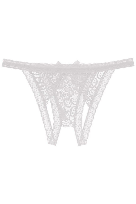 Womens Lace Briefs - Ladies Crotchless G-String Thongs Underwear for Women Lingerie Panties Gray One Size