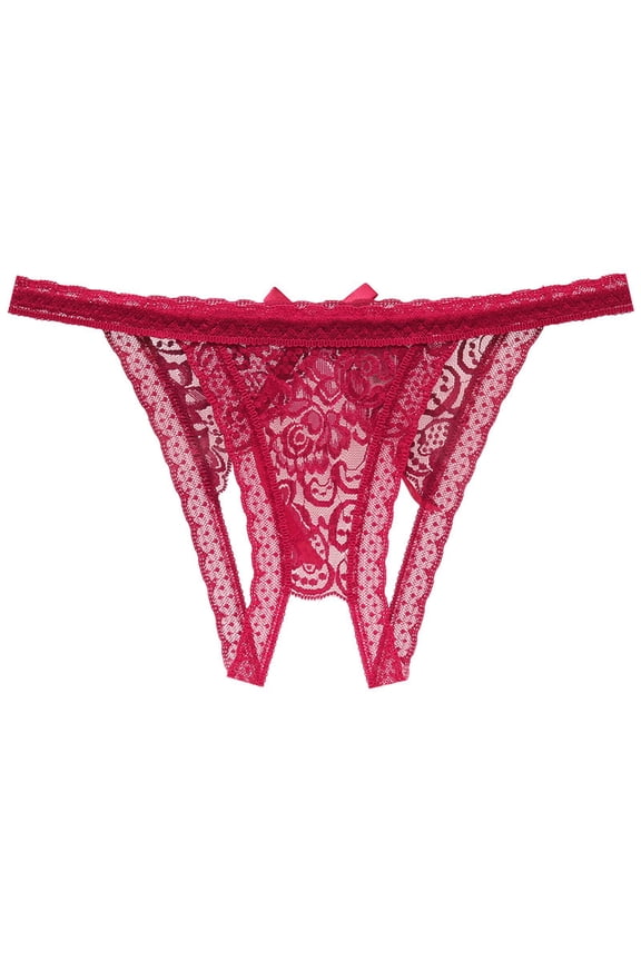 Womens Lace Briefs - Ladies Crotchless G-String Thongs Underwear for Women Lingerie Panties Wine One Size