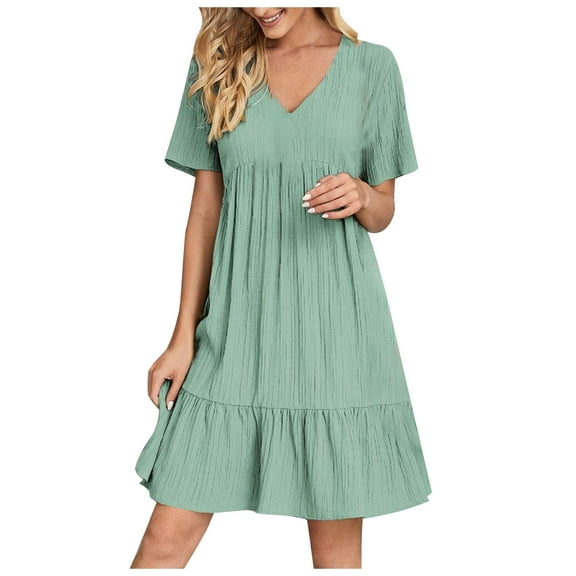 Bigersell Womens Long Sleeve Dresses Summer Female V-Neck Short Sleeve Above Knee Sun Dress Dress Style D-103 Shirt Dress Plus Size Summer Dresses , Mint Green XXL