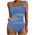 thumbnail image 1 of Bigersell Womens One Shoulder Swimsuits, Mesh One-Piece Bathing Suit, Solid Color 1 Piece Cheeky Swimsuit Beach Vacation Monokini Swimwear, Style SW-47, Light Blue, S, 1 of 5
