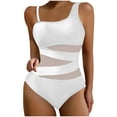 thumbnail image 1 of Bigersell Womens One Shoulder Swimsuits, Mesh One-Piece Bathing Suit, Solid Color 1 Piece Cheeky Swimsuit Beach Vacation Monokini Swimwear, Style SW-47, White, XXL, 1 of 5