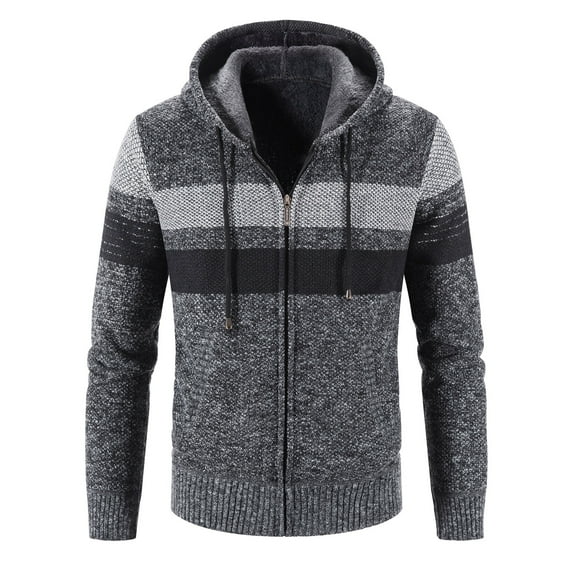 Bigersell Womens Open Front Cardigan Fall Cardigan Fall and Winter Men's Color Matching Plus Velvet Hooded Fall Cardigan Jackets Female