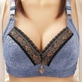 thumbnail image 1 of Bigersell Womens Plus Size Full Figure Wireless Bras - Ladies Comfort Strap V-Neck Push up Bras No Underwire Rhinestone Lace Soft Cup Padded Bras Blue L, 1 of 2
