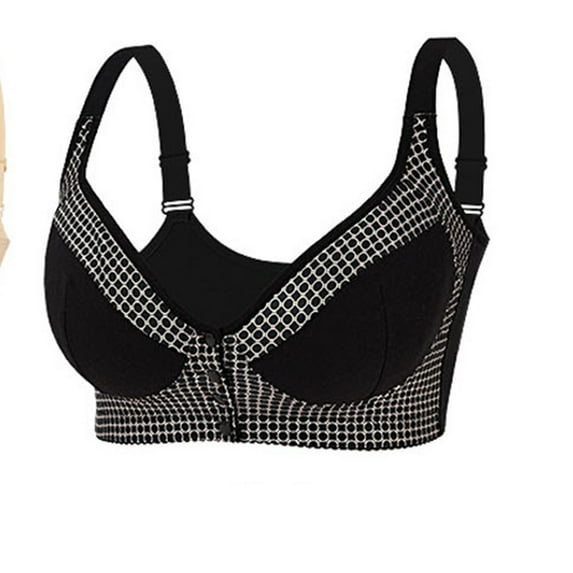 Bigersell Womens Plus Size Wireless Bras - Front Closure Bras for Old Women No Underwire - Seniors Comfort V-Neck Snap Front Push up Padded Bras Full-Figure Style D-B-1 Black 50