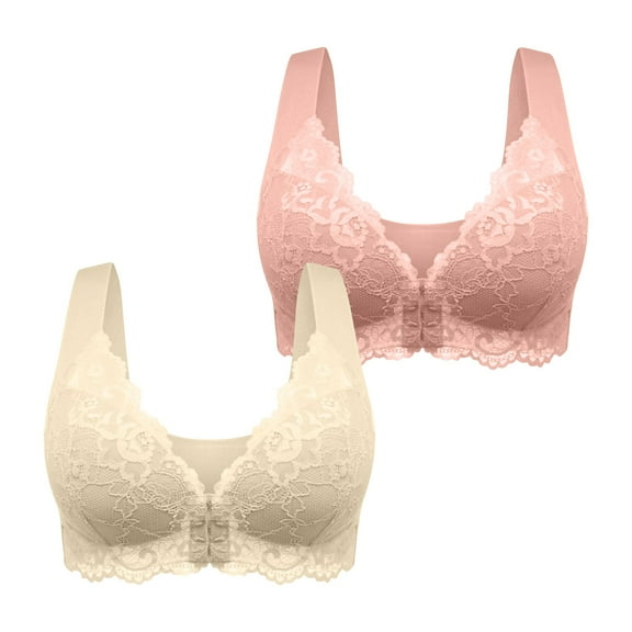 Bigersell Womens Push up Bra On Sale 2pc Women's Lace Front Buckle Bra Wire Underwear Pullover Bra Everyday Underwear Bras Training Bra Style F-142 Pinks L