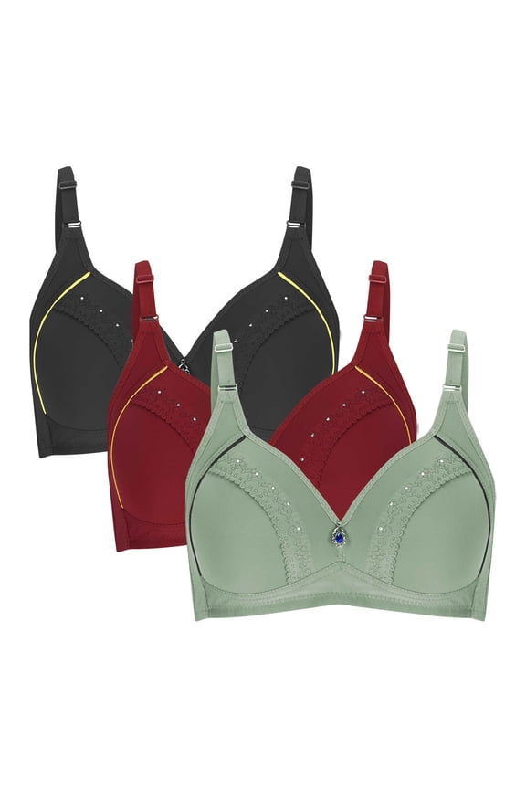 Womens Push up Lace Bra Trendy Woman's Embroidered Seamless Comfortable Breathable Bra Underwear No Underwire Three Piece Set Racerback Bra Style F-1068 Multicolor 36