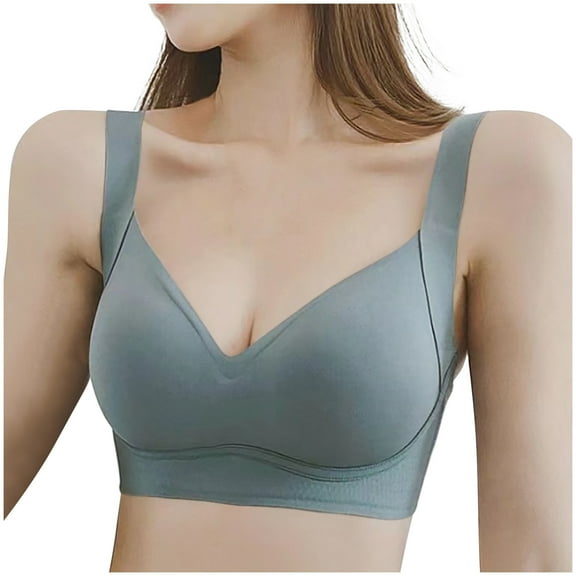 Bigersell Womens Seamless Wireless Bras Ladies Padded Bralette Comfort Strap V-Neck Push up Bras for Women Hook and Eye Closure Wire-Free Bra Q-7-Blue XL