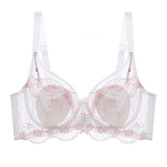 Bigersell Womens Sheer Lace Bra Ladies V-Neck Full-Coverage Wire-Free Lingerie Bras Comfort Padded Bra for Everyday Wear Ladies Push up Women Sports Bra White S