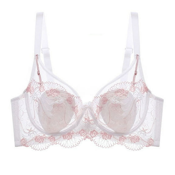 Bigersell Womens Sheer Lace Bra Ladies V-Neck Full-Coverage Wire-Free Lingerie Bras Comfort Padded Bra for Everyday Wear Ladies Push up Women Sports Bra White L