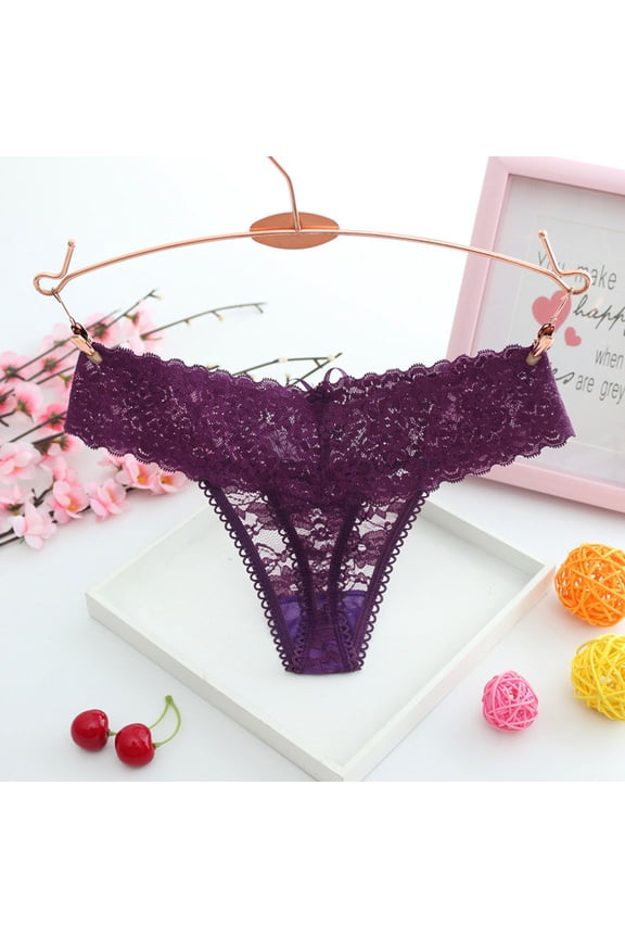 Womens No Show Underwear Clearance Matching Underwear Briefs Panty Style P-1660 Polyester Cheeky Panties Thong Underwear Briefs High Waist Women's Panties Purple One Size