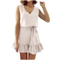thumbnail image 1 of Bigersell Womens Sleeveless V Neck Dresses Fashion Women Summer Casual V-Neck Bandage Solid Sleeveless Mini Dress Women's Plus Skater Dress Style 24744, Female Mid-Length Dresses Khaki XXL, 1 of 8