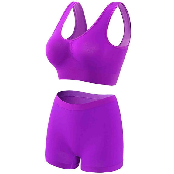 Bigersell Womens Sports Bras Sets Workout Outfits for Women 2 Piece Seamless Ribbed High Waist Leggings Shorts with Sports Bra Exercise Set Push-up Pullover Bras and Underwear Sets Style-R13 Purple M