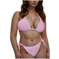 thumbnail image 1 of Bigersell Womens String Bikini Swimsuits, Tie Side Thong Swimsuit for Women Halter Bikini Sets Spaghetti Straps Bathing Suits 2 Piece Swimwear Pinks XL, 1 of 5