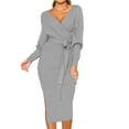 thumbnail image 1 of Bigersell Womens Summer Dressesbodycon Dress Summer Female V-Neck Long Sleeve Midi Wrap Dress Style D-66 Fall Dresses Ladies 2024 Plus Size Summer Dresses , Gray XXL, 1 of 5