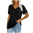thumbnail image 1 of Bigersell Womens Summer Tops Fashion Women's Summer V-Neck Solid Short Sleeve Casual Tops Blouse Big & Tall Button-Down Scoop Neck Short Sleeve Tunic Style B52617, Black XL, 1 of 9
