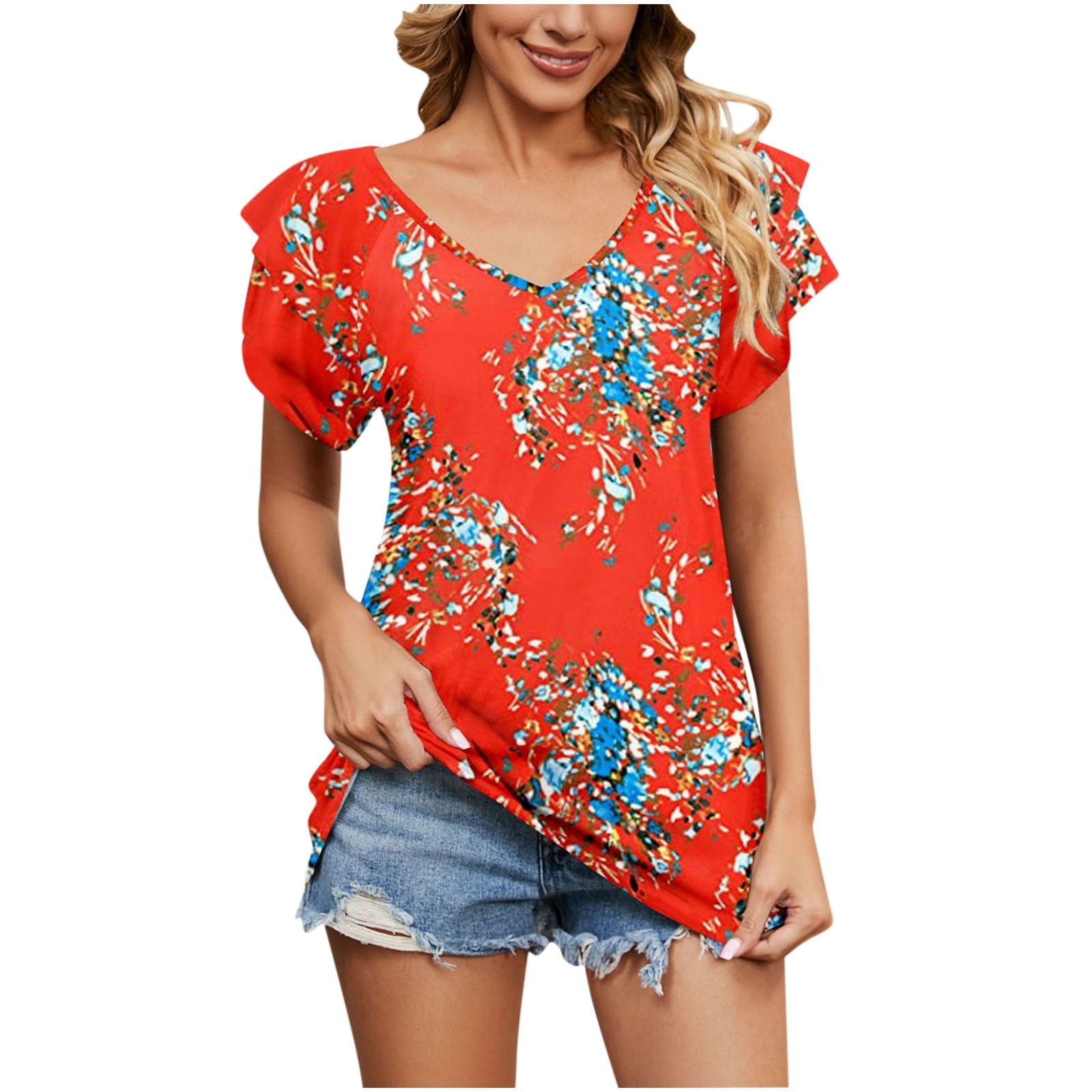 Bigersell Sleep Shirts for Women Fashion Women's Summer V-Neck Lace  Patchwork Short Sleeve Tops Blouse Women's Plus Swing Scoop Neck Short  Sleeve