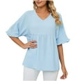 thumbnail image 1 of Bigersell Womens T Shirts Women's Fashion Casual Short Sleeve Buttons Comfortable Solid Color Tops Blouse Regular Tunic V-Neck Short Sleeve Business Casual Tops Style B29105, Blue S, 1 of 7