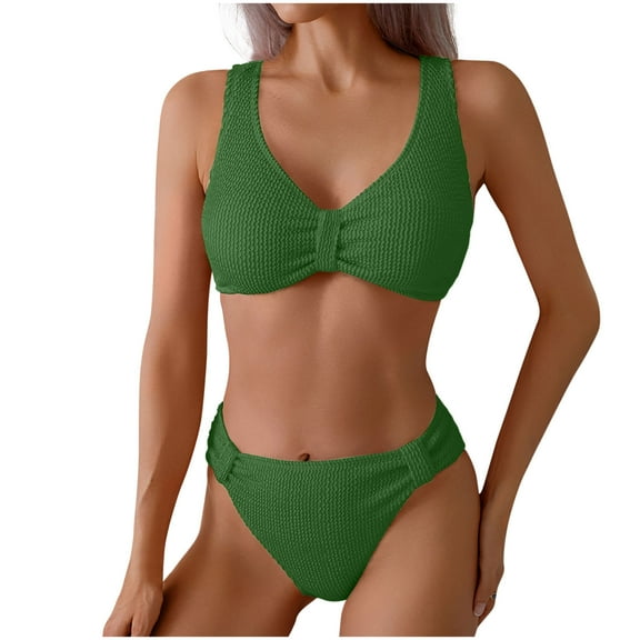Bigersell Womens Tankinis Sets with Boy Shorts, Striped Print Two Piece Swimsuits, Soft Cut Padded Tankinis Bathing Suits Swimwear 2 Piece Bikini Sets Green-a L