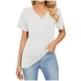 thumbnail image 1 of Bigersell Womens Tops Casual Women's Fashion Solid Color V-Neck Comfortable Loose T-shirt Blouse Casual Tops Women's Plus Swing Scoop Neck Short Sleeve V Neck T Shirts Style B31299, White L, 1 of 5