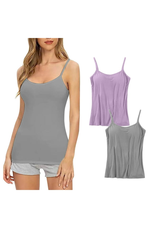 Womens Underwear Bras Pack New 2024 Women's 2pc Daily Sling with Chest Pad Camisole Shelf Bra Spaghetti Straps Tank Tops Cami Bra Style F-249 Gray 4XL