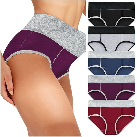 Bigersell Womens Underwear Cotton 5 Pack Patchwork Cotton Brief Seamless Underwear Multi-Pack Plus Size No Lines Panties Ladies No Show Full Coverage Underpants O-Multicolor M