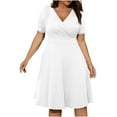 thumbnail image 1 of Bigersell Work Dresses for Women Clearance Female V-Neck Short Sleeve Above Knee Wrap Dress Style D-182 Beach Wedding Dresses for Bride Plus Size Summer Dresses , White XL, 1 of 6