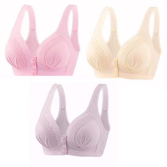 Bigersell Workout Bras for Women Deals 3pc Bras for Women Wirefree Molded Bra Style R3590 V-Neck Padded Bras Front Button Bra Closure Women's Plus Size Comtable Bras No Underwire Purple XL