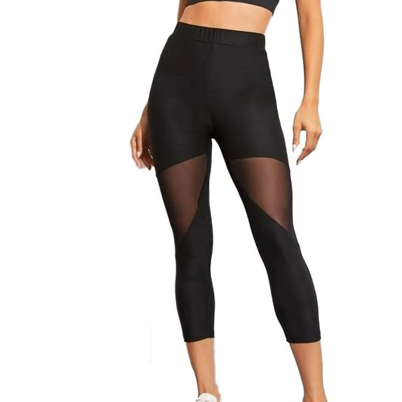 Bigersell Workout Capris Women's Mesh Stitched Capris Sports Yoga Stretch Pants Running High Waist Leggings Black s
