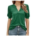 thumbnail image 1 of Bigersell Workout Shirts for Women Summer Vintage Printed Pattern Casual Short Sleeve Tops Blouse Big & Tall Lace Crew Neck Short Sleeve Lounge Tops Style B3542, Green S, 1 of 4