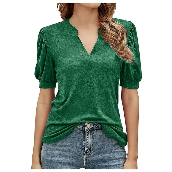 Bigersell Workout Shirts for Women Summer Vintage Printed Pattern Casual Short Sleeve Tops Blouse Big & Tall Lace Crew Neck Short Sleeve Lounge Tops Style B3542, Green S