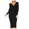 thumbnail image 1 of Bigersell Wrap Dress Summer Female V-Neck Long Sleeve Midi Wrap Dress Style D-66 Ladies Summer Dresses Plus Size Summer Dresses , Black S, 1 of 6