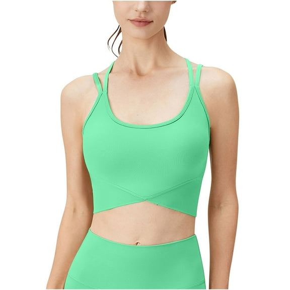 Bigersell Yoga Bras for Women U-Neck Sports Bras Padded Bralettes Back Strappy Cami Bras Workout Crop Tank Tops Running Sports Bra No Underwire Green S