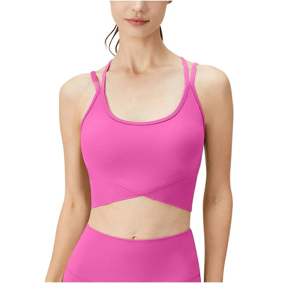 Bigersell Yoga Bras for Women U-Neck Sports Bras Padded Bralettes Back Strappy Cami Bras Workout Crop Tank Tops Running Sports Bra No Underwire Hot-Pink XL