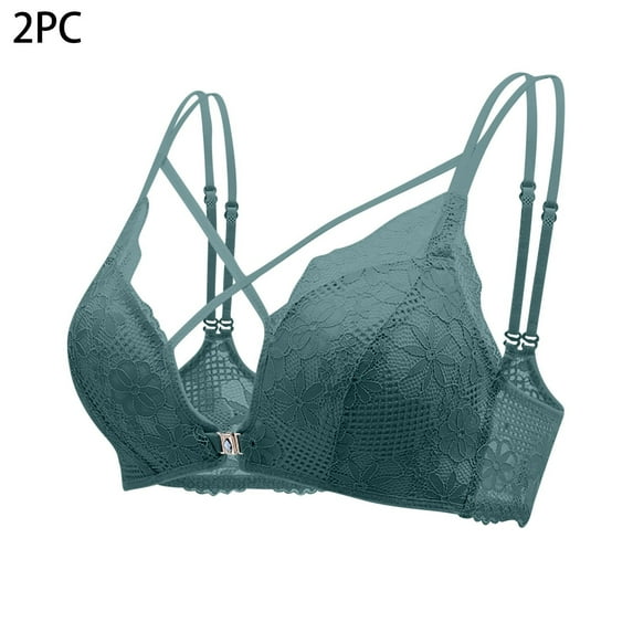 Bigersell Yoga Sports Bras for Women Clearance 2pc Full Figure Bras Sets V-Neck Longline Bra Style B-79 Front Buckle Bra Closure Lightly Lined Wire-Free Bra Pack Green M