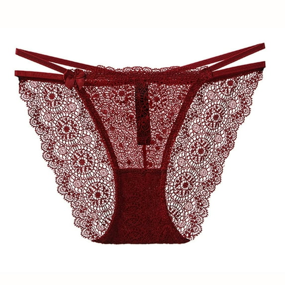 Bigersell String Bikini Underwear for Women Clearance Lace Underwear G-Strings Panty Style P-568 Nylon Period Panties Seamless Thong Briefs Mid Waist Women's Bikini Panties Wine L