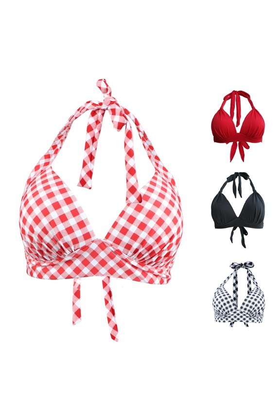 Bikini Tops For Women Twist Front Top Bathing Suit Retro Push Up Swim Tops No Bottom, Size L