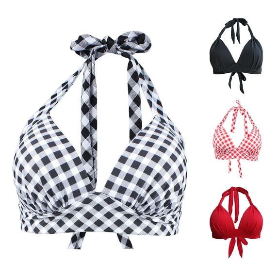 Bigetiay Bikini Tops For Women Twist Front Top Bathing Suit Retro Push Up Swim Tops No Bottom, Size XXL